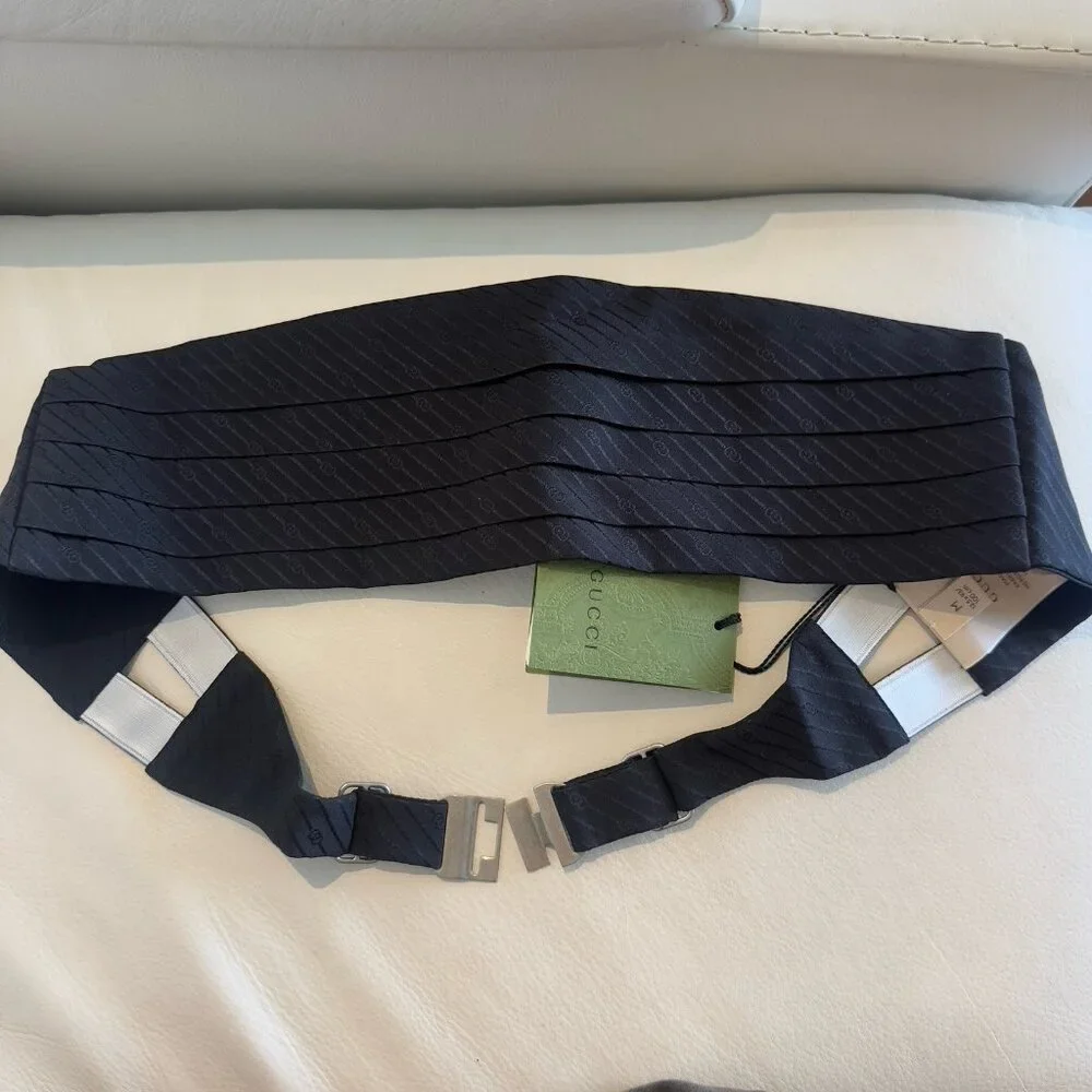 NEW GUCCI SILK CUMMERBUND Black Sz S 100% Authentic Made In Italy GG - Picture 2 of 9